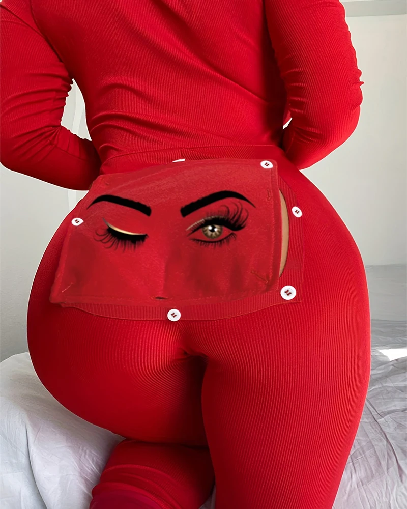 Macacão de peça única vermelho feminino, tamanho positivo, figura estampada, flap sleep onesie, roupa sexy, roupas da moda, outono, inverno