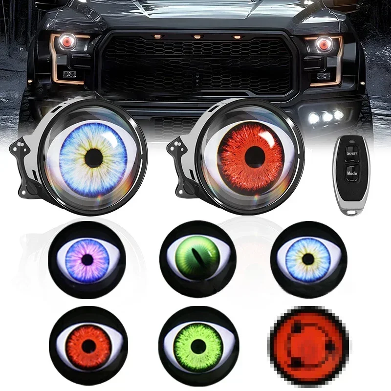 6 Patterns Dynamic 3 Inch Devil Eyes Lens Lights For 12v Car Demon Eye Red Eye Retrofit Kits Headlight Assembly Auto Accessories