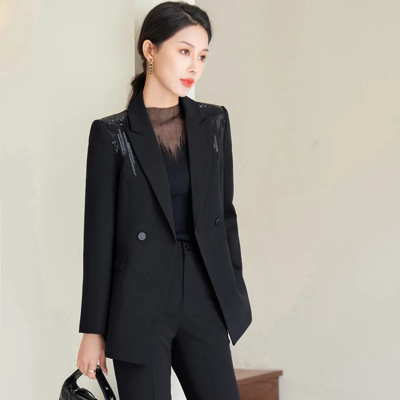 Yellow Women Suit Luxury Sequins Blazer Pants Office Lady Business Work Wear Jacket Formal Elegant Coat Trousers Prom Dress