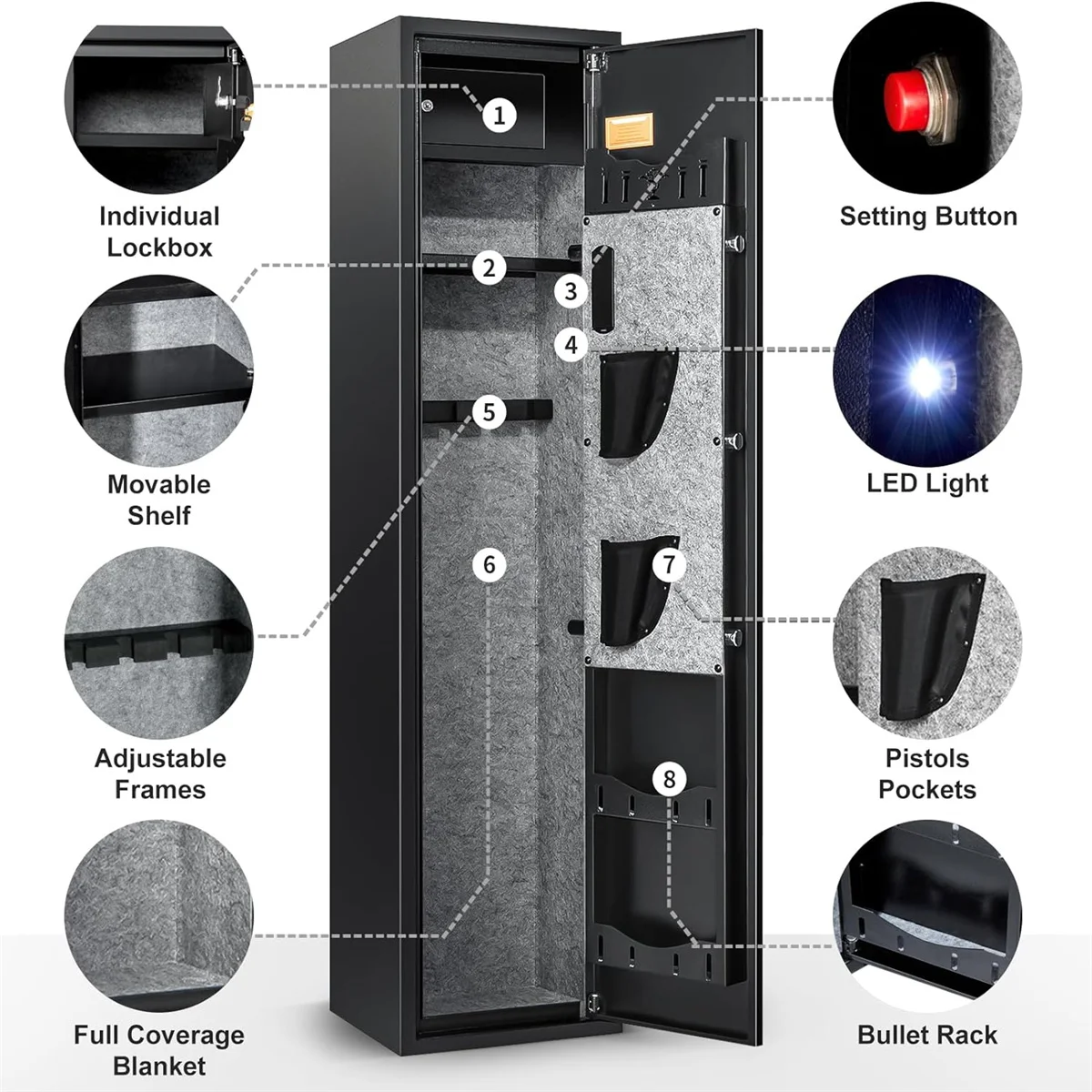 Large Metal Home Safety Storage Cabinet  Fingerprint electronic keypad and key lock Protect Valuables for home and office