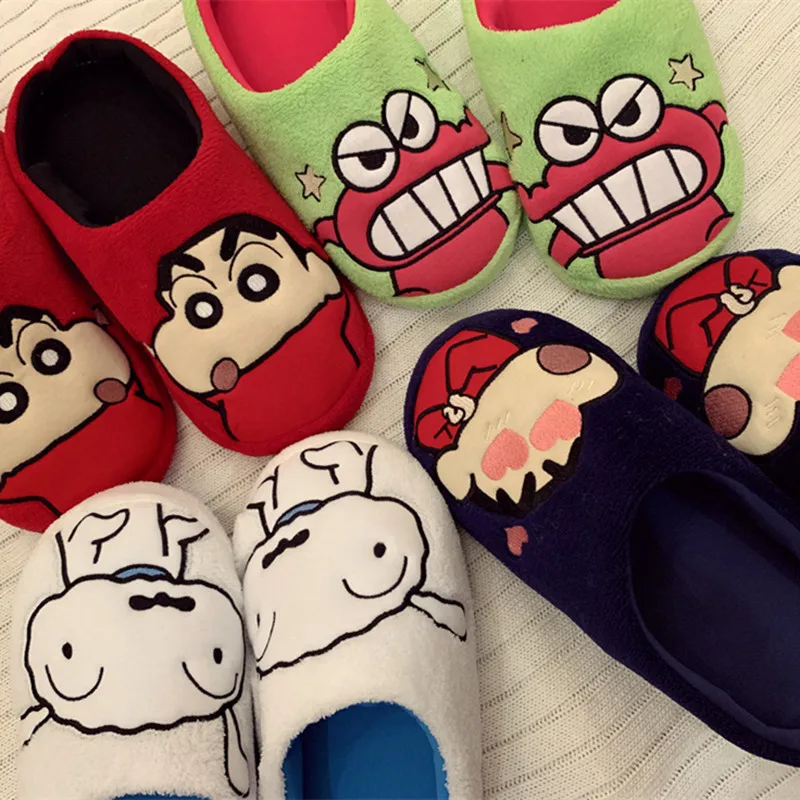 Cartoon Crayon Shin-Chan Plush Cotton Slippers Autumn and Winter Couple Model Cute Indoor Non-Slip Cotton Slippers Holiday Gift