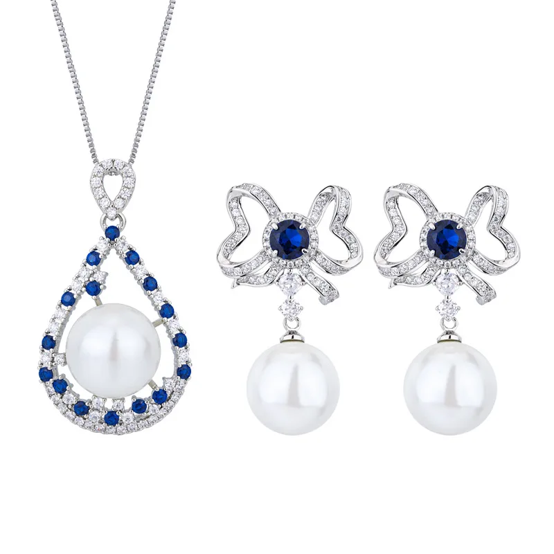 Jewelry Gold Plated Inlaid White Pearl Royal Blue Set Beads 16mm 14mm