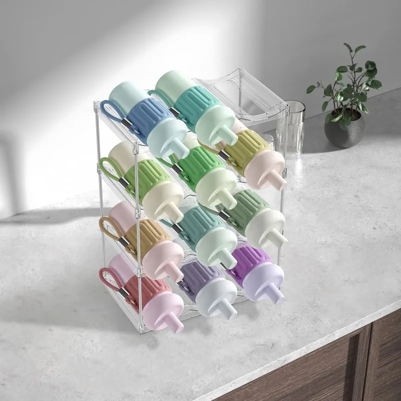 منظم زجاجات المياه 3/4 طبقة رف تخزين زجاجات المياه القابل للتكديس، حامل تخزين النبيذ القابل للفصل، منظم الخزانة للمطبخ #1