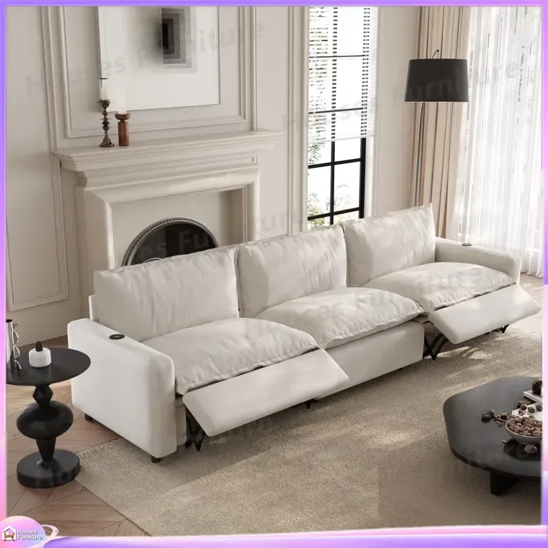 Recliner Sofa Set Waterproof Fabric White Living Room Furniture Modern Retractable Couch US Stock Direct Shipping