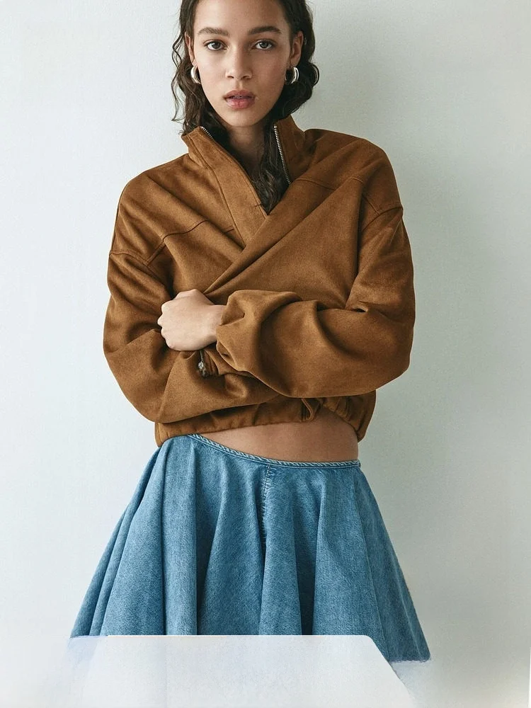 

Spring New Arrival Women's Bell Bot Denim Skirt Casual Loose Fit Cotton mid Waist H&M 343