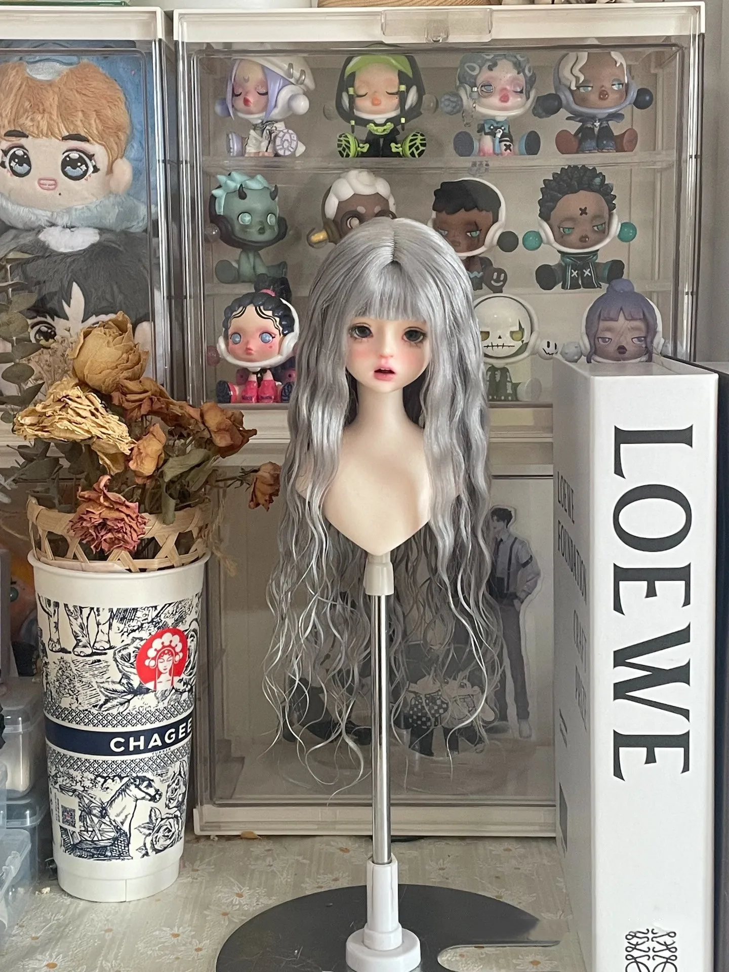 Silver gray BJD wig 1/4 mohair wig，doll curly hair free shipping​