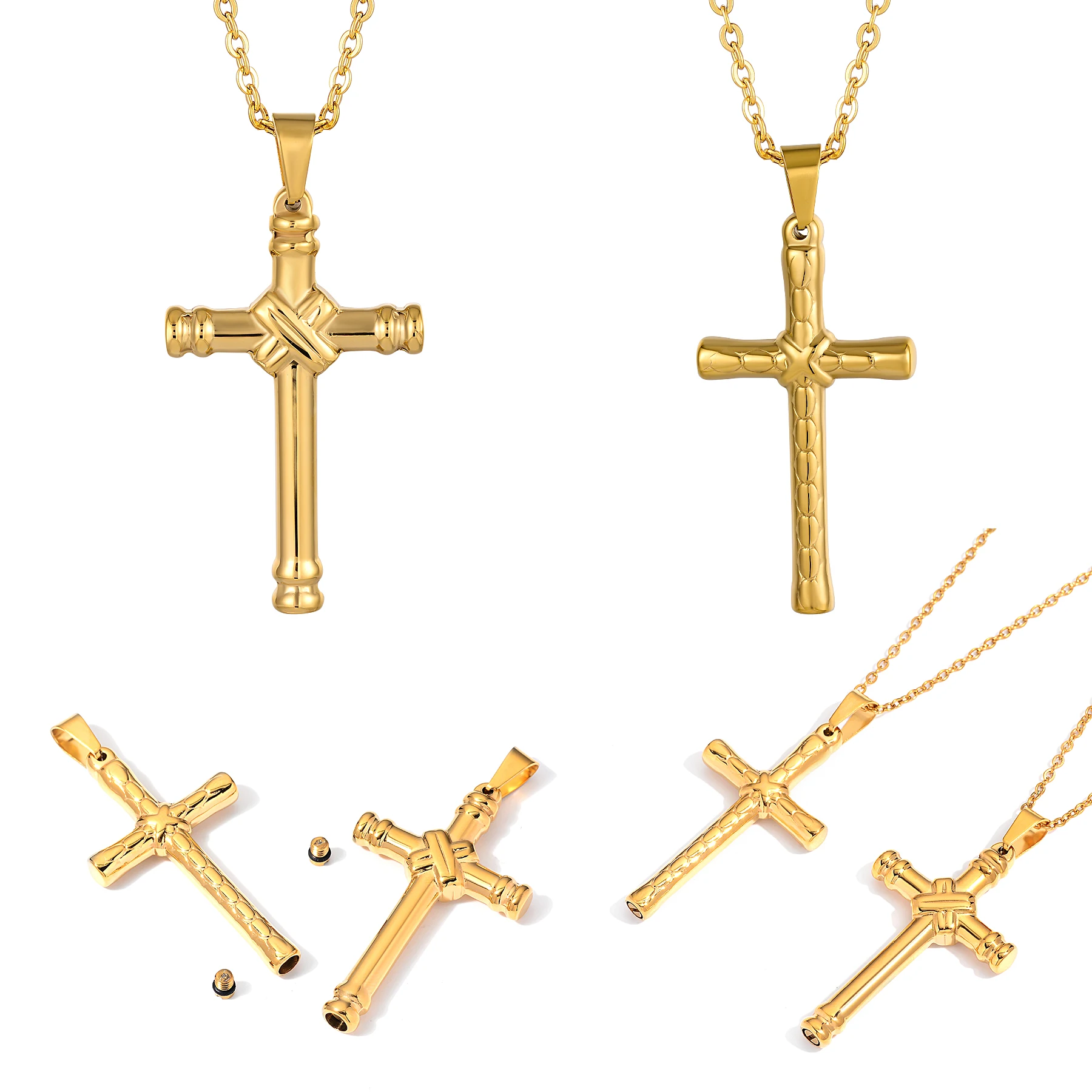 Edelstahl Vintage Christliches Kreuz Urnen-Halskette für Einäscherungsasche, Andenken-Schmuck, Asche-Gedenk-Anhänger mit 20-Zoll-Kette – Detail 4