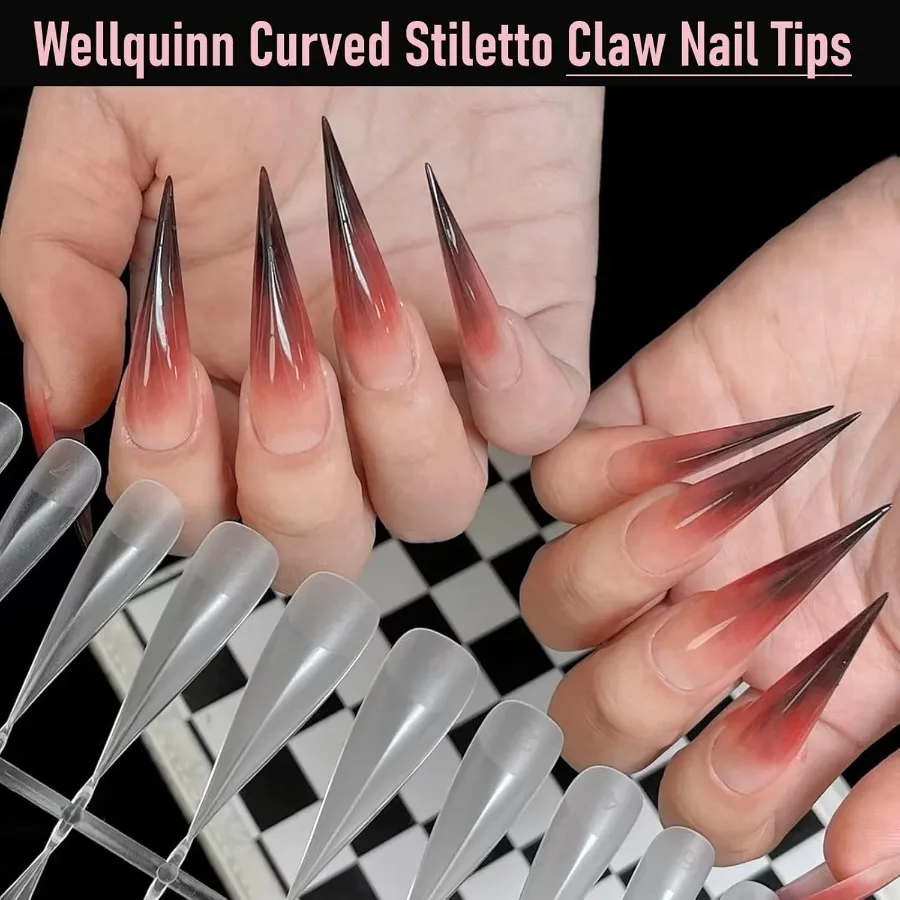 300 stuks lang gebogen stiletto nageltips volledige dekking Eagle Claw druk op nagels XXL Dragon Claw sculpturale nep-acrylnagels Cat C