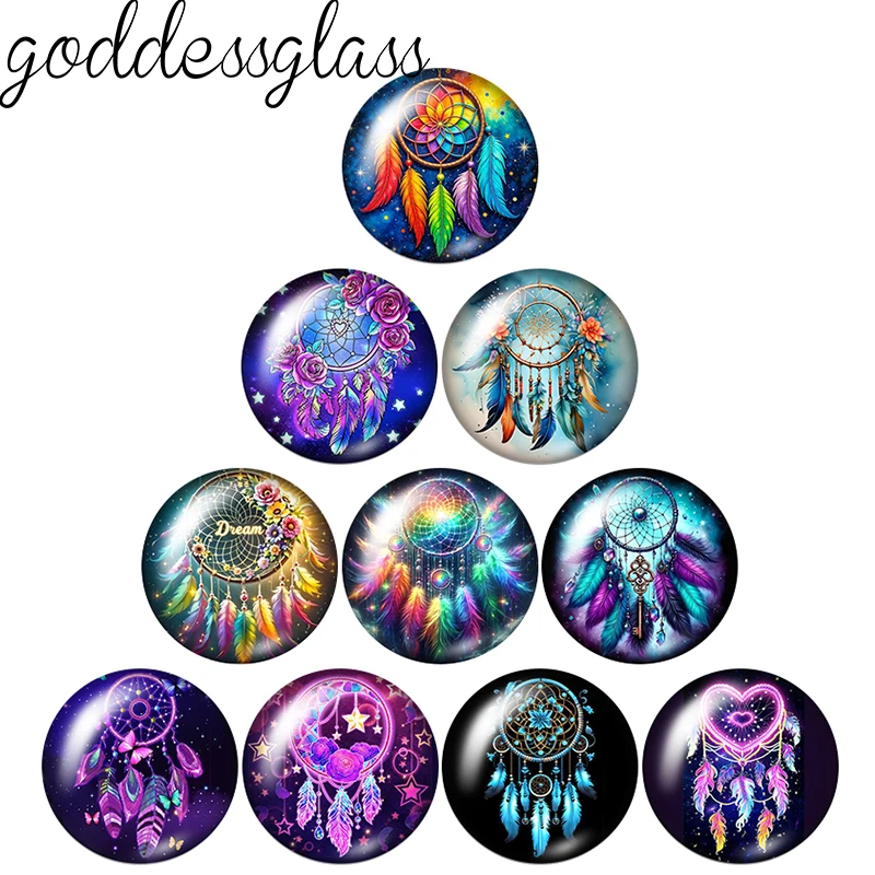 Dream catcher Colored feathers Wind Chime 10pcs 12mm/18mm/20mm/25mm Round photo glass cabochon flat back Making findings Jewelry - Image 3