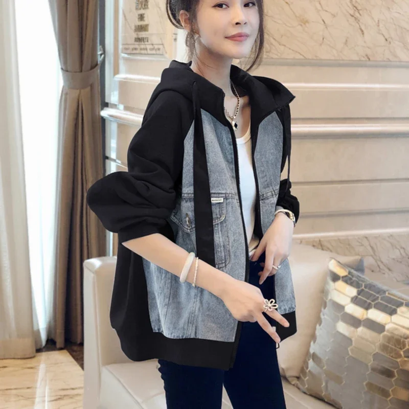 3XL المرأة خمر مقنعين الدنيم سترة الشارع الشهير ربيع الخريف شيك فضفاض صالح الجينز ملابس خارجية السيدات منفذها