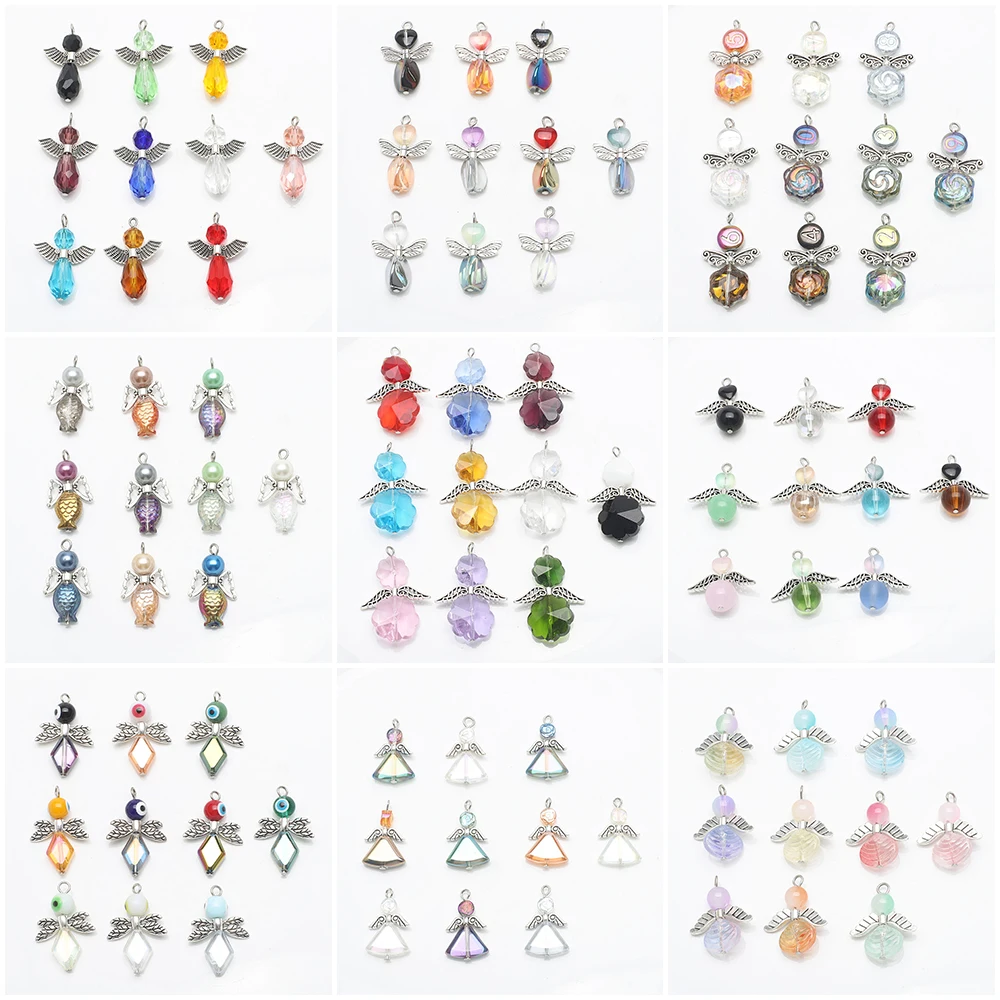 10Pcs Angel Charms Retro Bulk Angels Charm Wing Colorful Glass Beads Easter Charms for Jewelry Making Charm Necklace Earrings