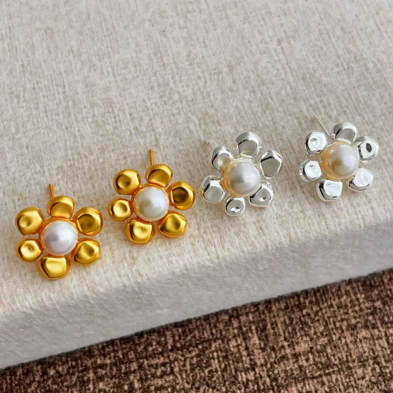 

Minar New Fashion Imitation Pearl Flower Dangle Earrings for Women 18K Real Gold Silver Plated Copper Party Every Day Jewelry