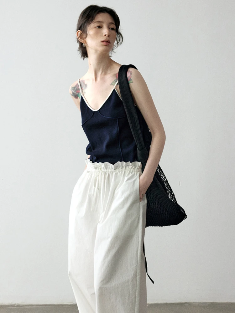 

Модный вязаный топ-майка для женщин, контрастный цвет, утягивающий, оригинальный дизайн, летний сезон, стандартная длина