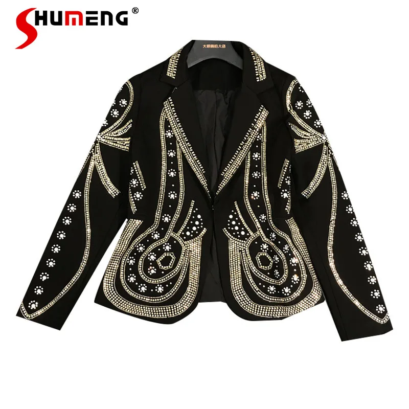 

Women's 2025 Autumn New Small Fragrant Suit Jackets Feminine Rhinestone Design Blazers Jackets Tops Long Sleeve Tailored Coats