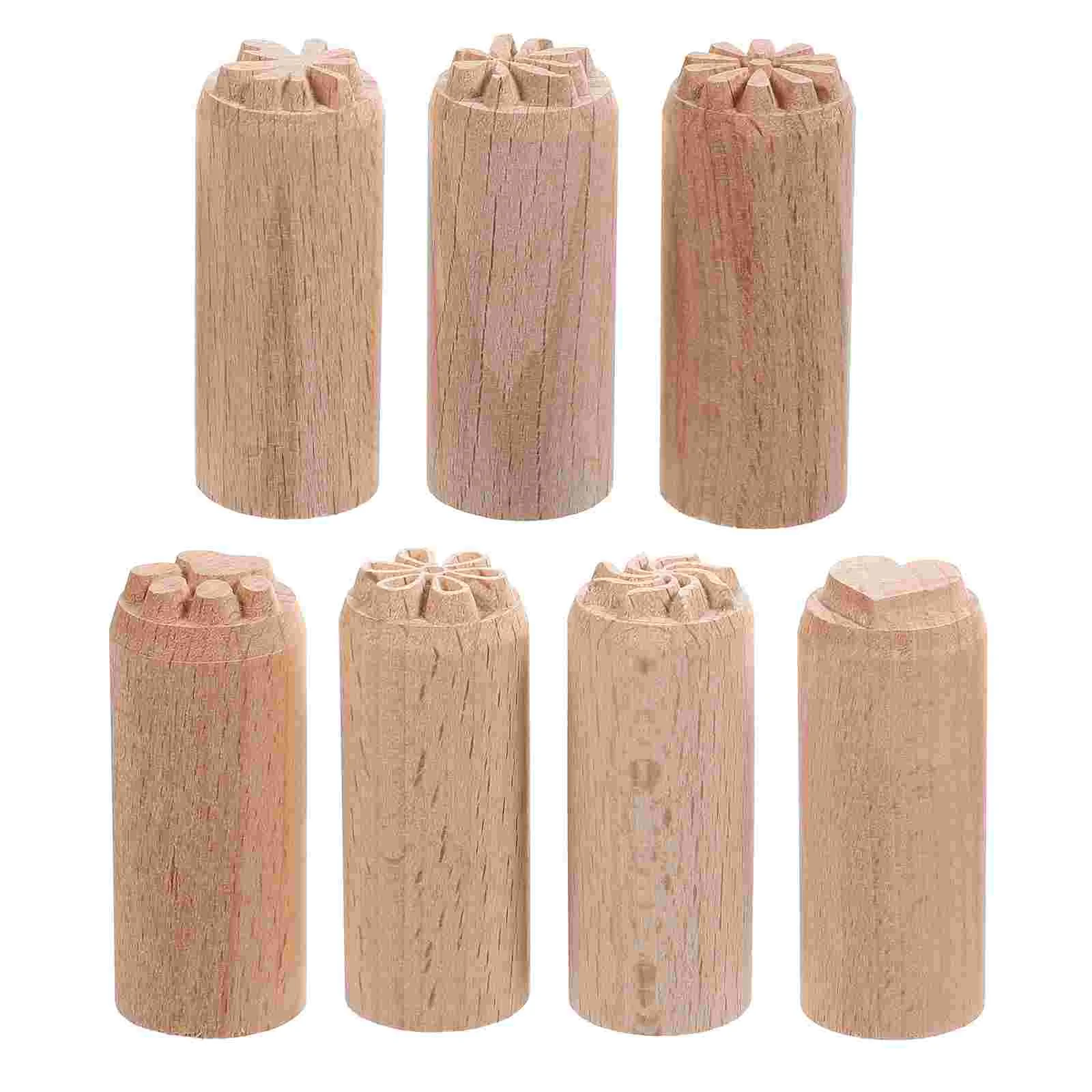 

7pcs 2cm Wooden Stamps Pottery Tool Set Natural Wood Stamps for Craft Storage Container Decor Safe Printing Blocks for Clay