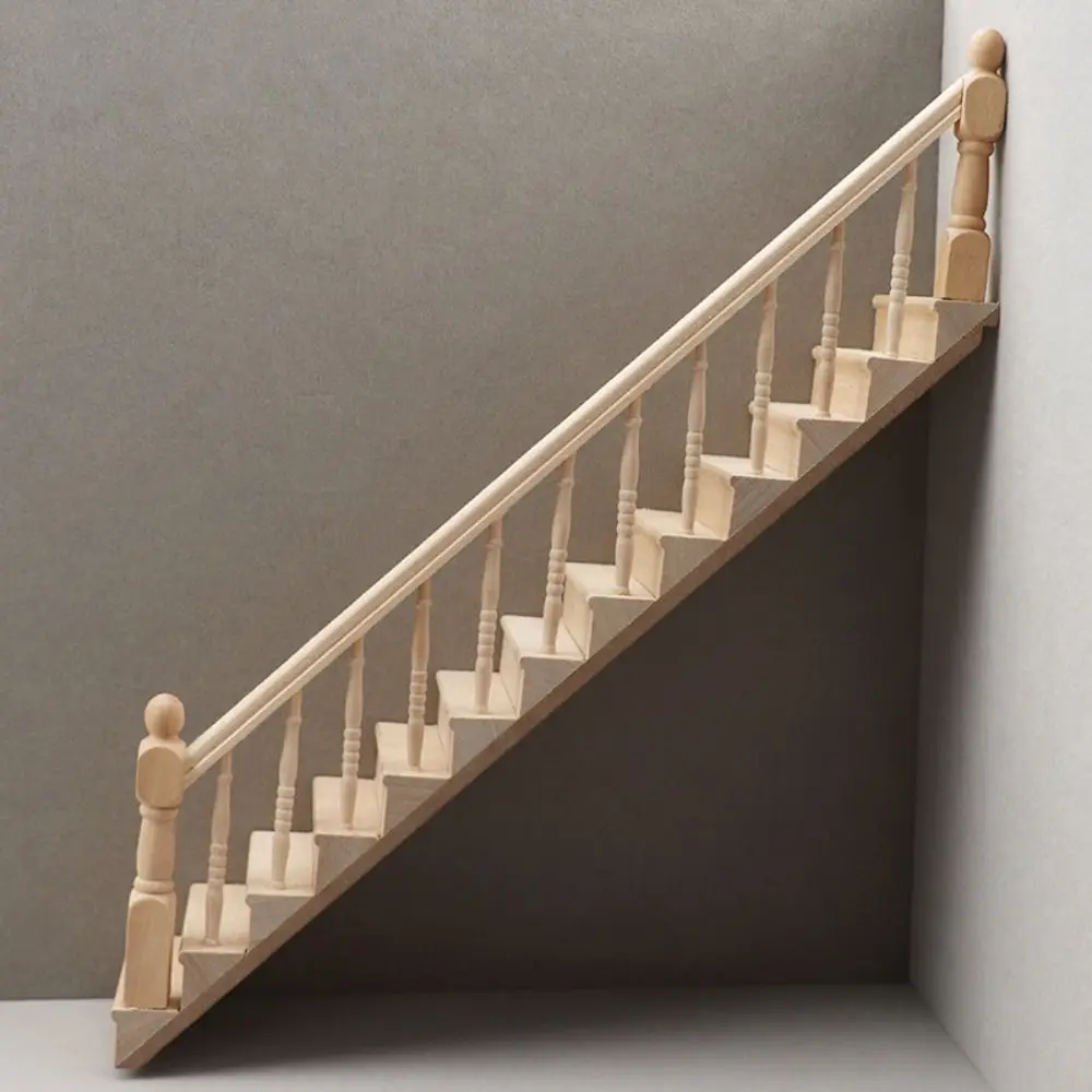Pretend Play 1:12 Dollhouse Furniture Miniature Armrest Mini Stairway Model Wood Stair Railing Stairs with Handrail