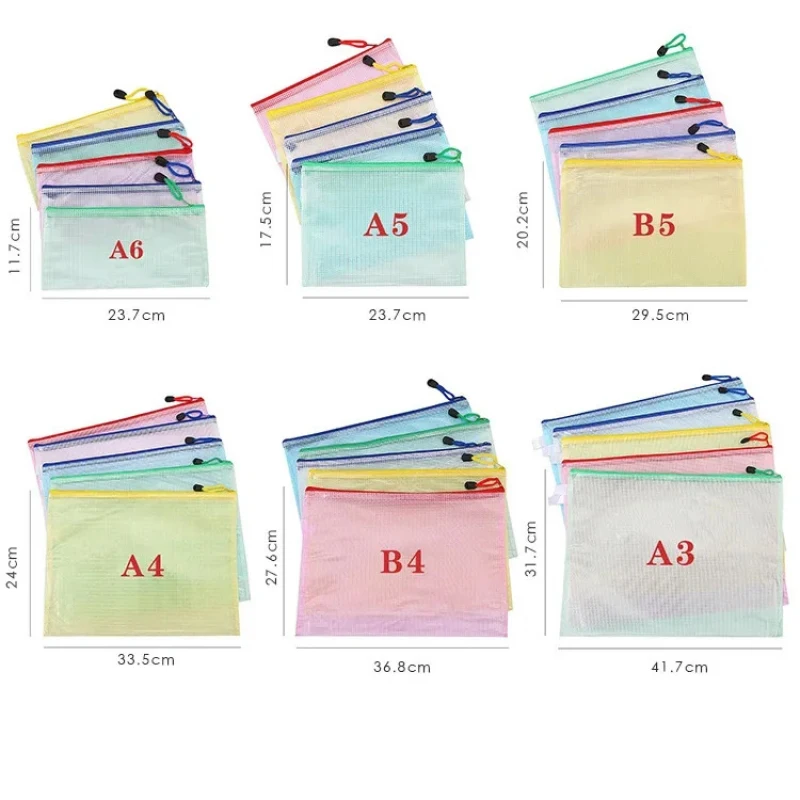 3/6pcs Stationery Storage Folder File Mesh Zipper Pouch A4 A5 A6 B5  Document Bag Zip File Folder School Office