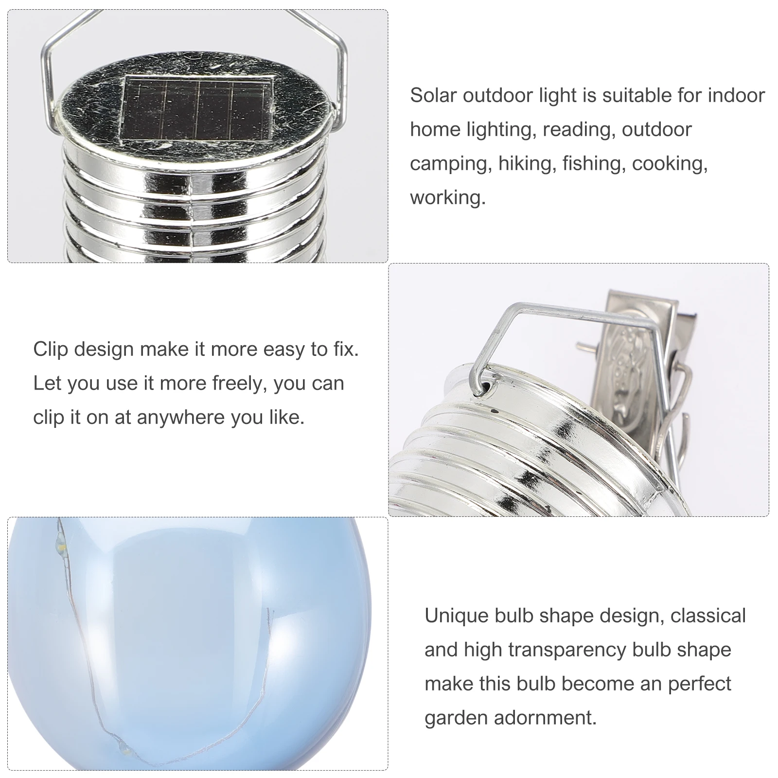

4pcs Solar LED Bulbs Transparent Warm White Blue Waterproof Hanging Lanterns for Gardens Backyards Fence Camping Hiking Outdoor