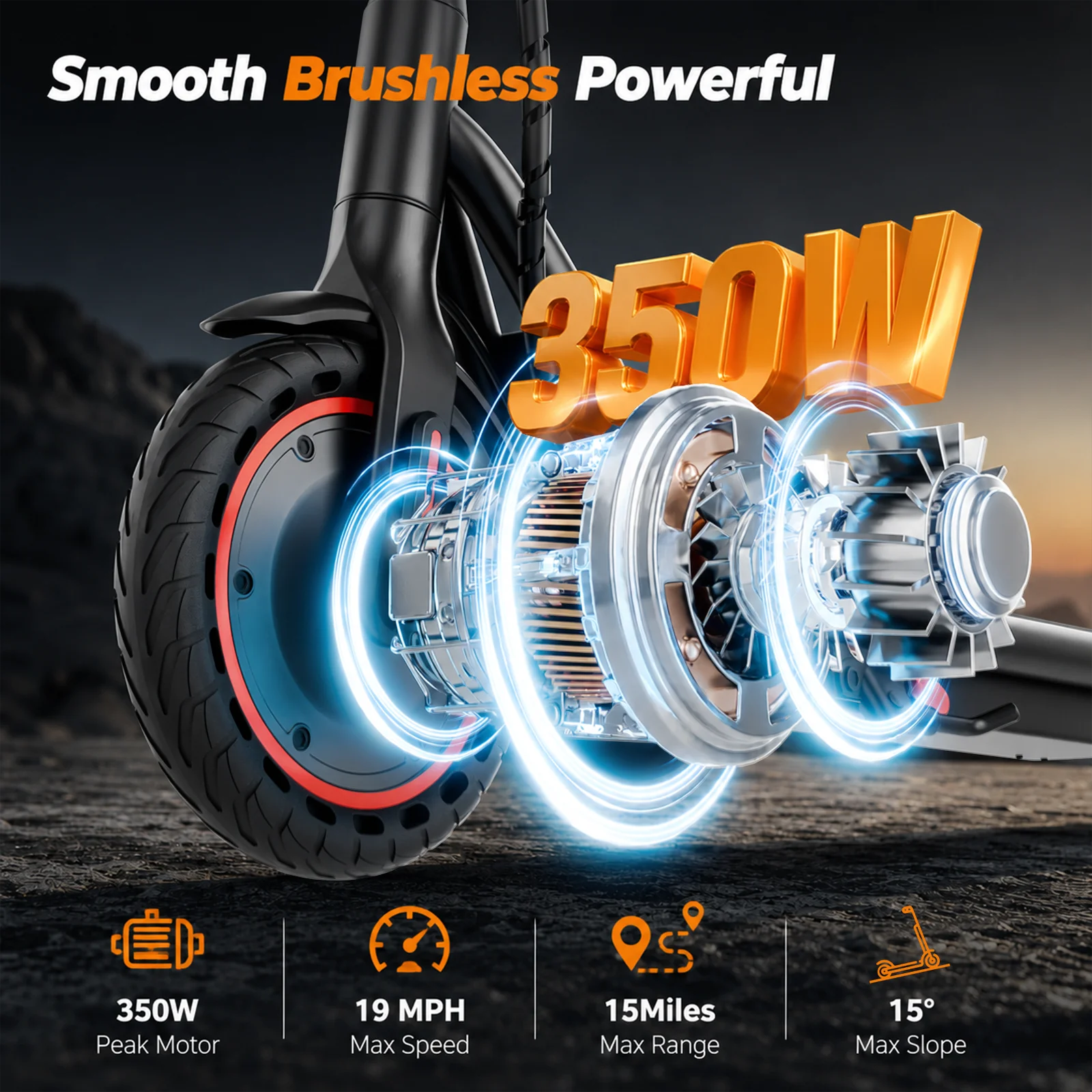 Electric Scooter-8.5'' Honeycomb Solid Tire,19mph-Max Speed,15 Miles-Max Range,Rear Drum Brake & Safety Lighting,Campus, Commuting