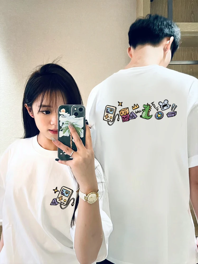 Game Console Pattern Couple T-shirt Summer 2024 New High-quality Pure Cotton Breathable Short Sleeves