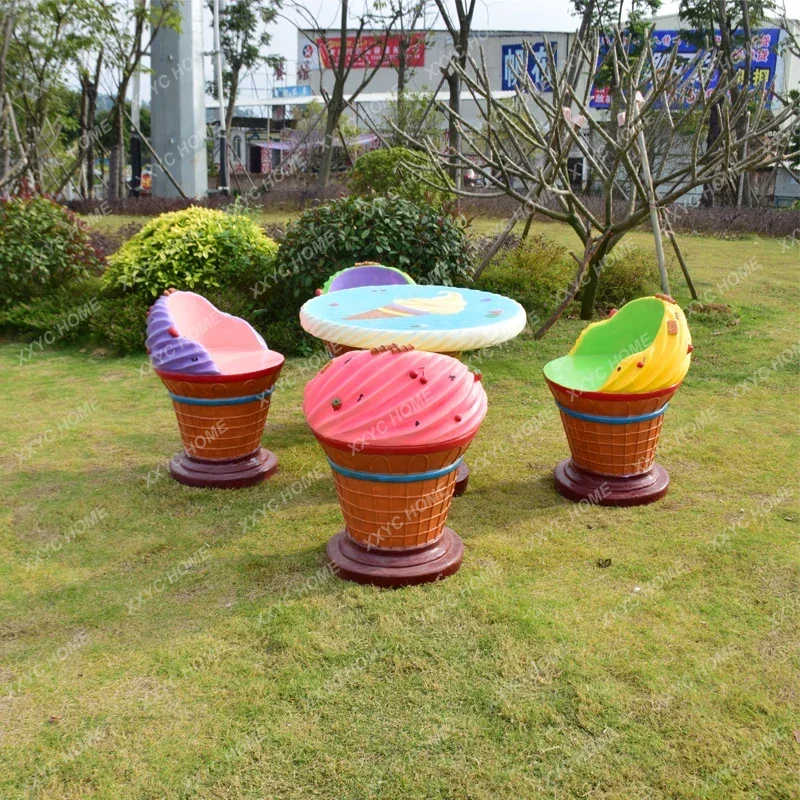 Outdoor ice cream tables and chairs  sculpture resin seat ornament garden landscape decoration