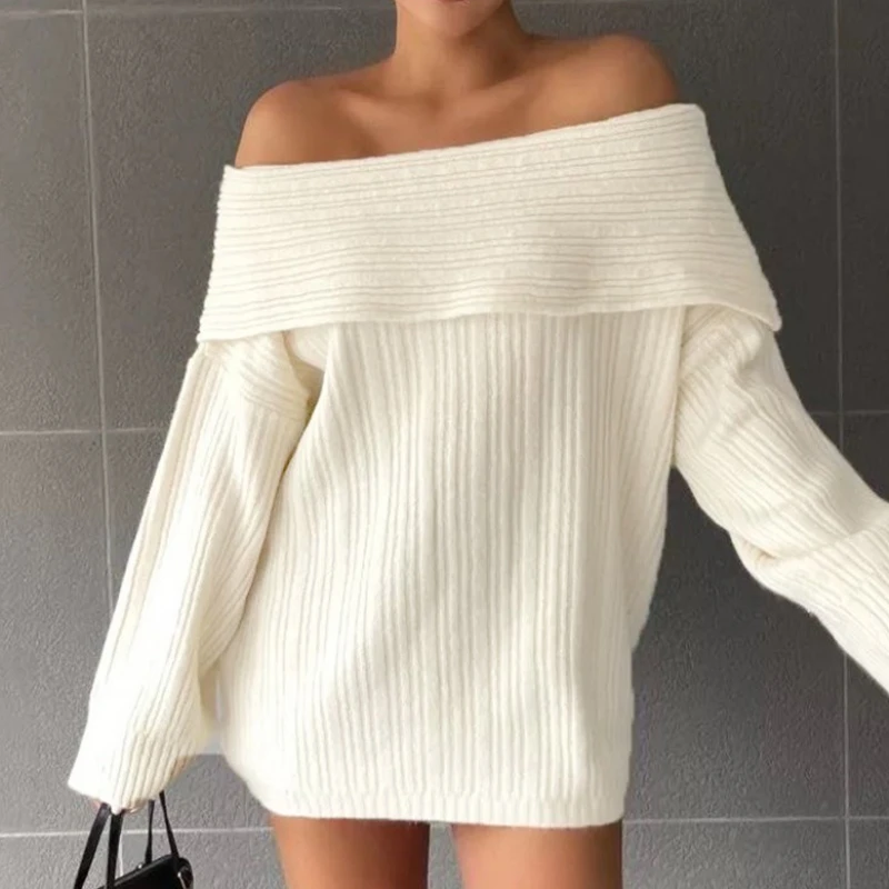 

One-neck Off-the-shoulder Knitted Sweater for Women, 2025 New Sexy Hot Girl Long-sleeved Loose Sweater Girl