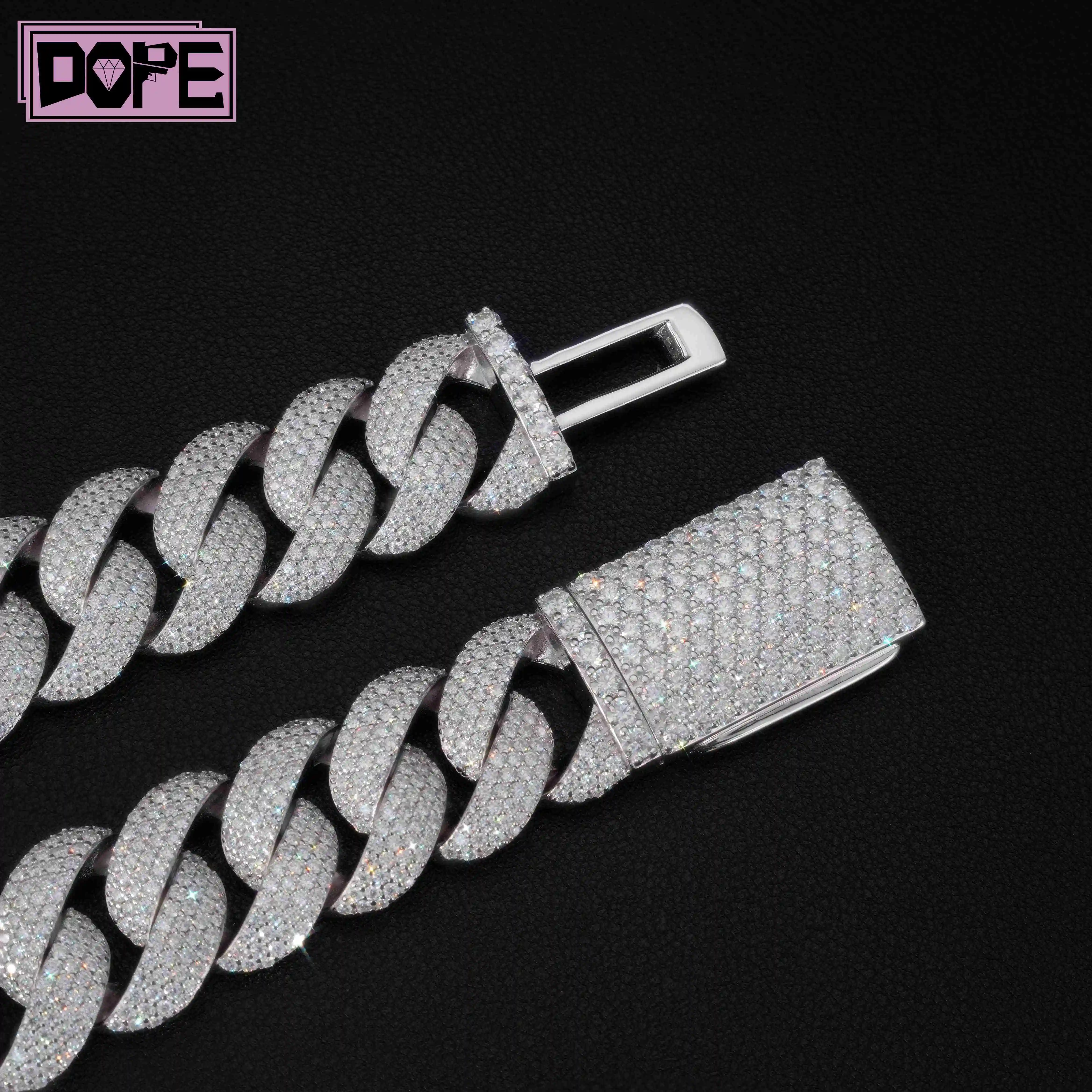 Hop Hip 925 Silver Iced Out Necklace Miami Cuban Link 18mm Moissanite Jewelry Cuban Link Chain VVS1 Diamond.