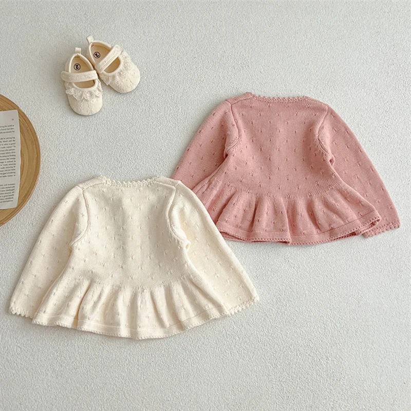 Autumn Spring Newborn Baby Girls Knitting Cardigan Long Sleeved Solid Color Knitted Cardigan Coat Toddler Baby Girls Sweater