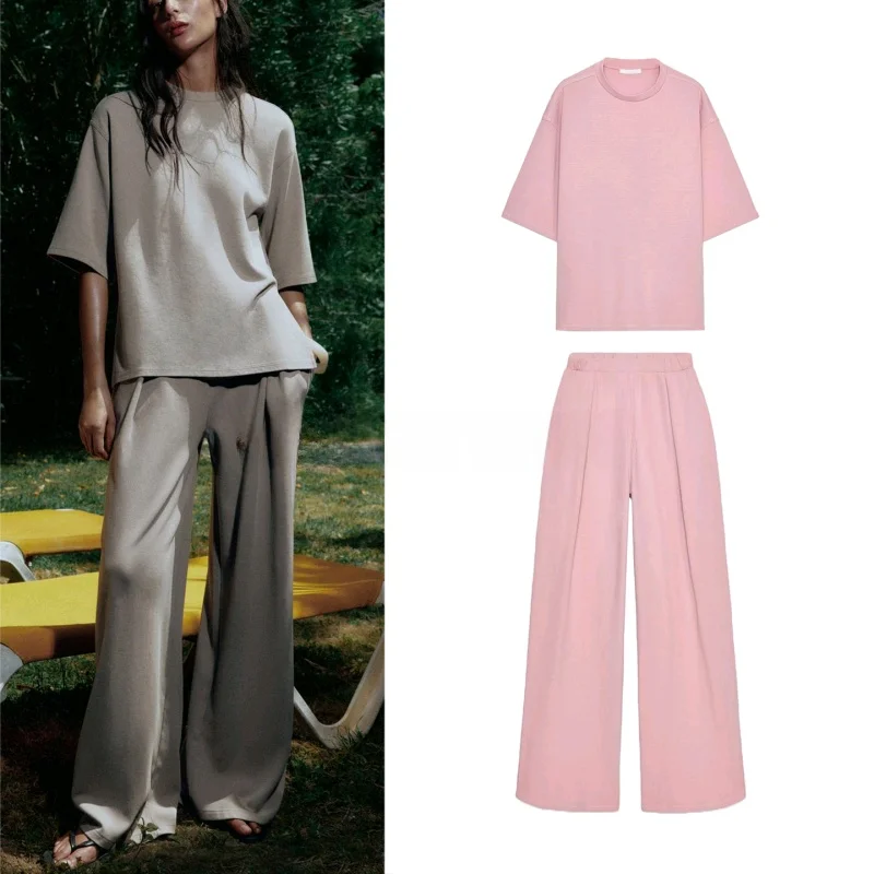 

Washed Effect Double-sided Fabric round Neck Short Sleeve T-shirt Comfortable Casual Pants Set Summer 2025 Fashion Ensemble