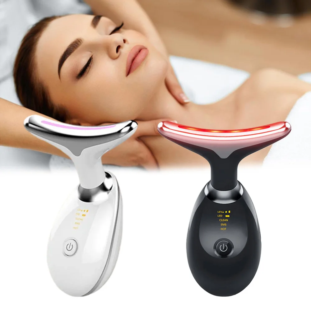 Neck Wrinkles Remover Ems Wrinkle Reducing Machine Facial Massager Electric Led Light Face Therapy Warm Skin Tightening Vibrador