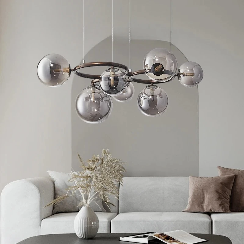 

Modern Led Glass Ball Chandelier Ring-shaped Wrought Iron Pendant Light Living Room Bedroom Kitchen Restaurant E27 Hanging Lamps