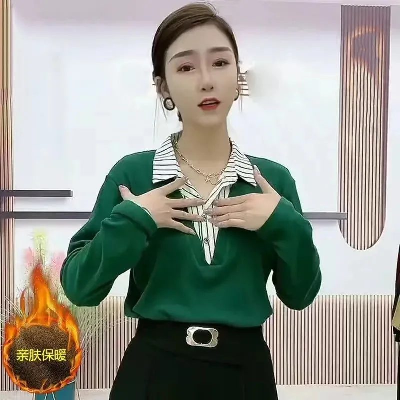 

Korean Women Large Size 5XL Pullover Blouse Spring Autumn Winter Female Patchwork Top High-end Lady Loose Fake Two Pieces Shirt