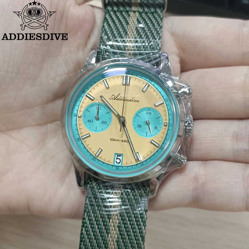 

ADDIESDIVE Chronograph New Men Watch Japan VK64 Luxury BGW9 Luminous Bubber Domed Glass 100m Waterproodf Quartz Wristwatch 38mm