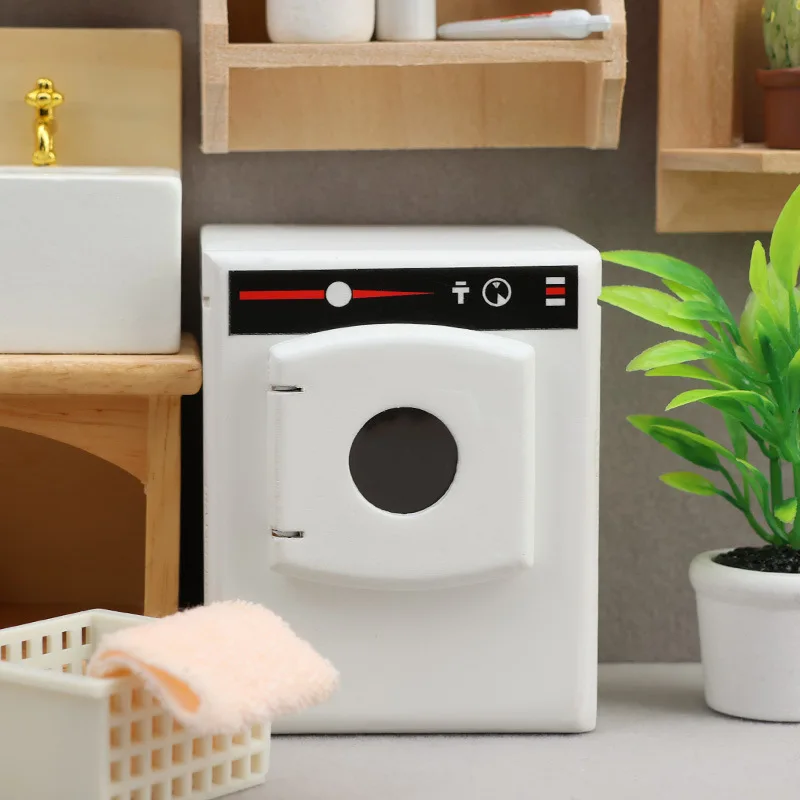 

1:12 Dollhouse Miniature Furniture Models Wooden Minimalist Modern Pure White Drum Washing Machine Doll House Accessories Toys