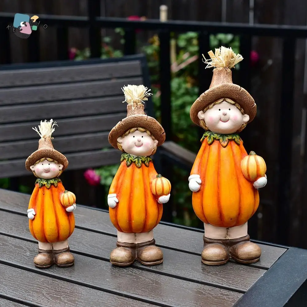 

3pcs Crafts Ceramic Pumpkin Scarecrow Doll Funny Creative Scarecrow Figurine Cute Handmade Miniature Pumpkin Statue Porch