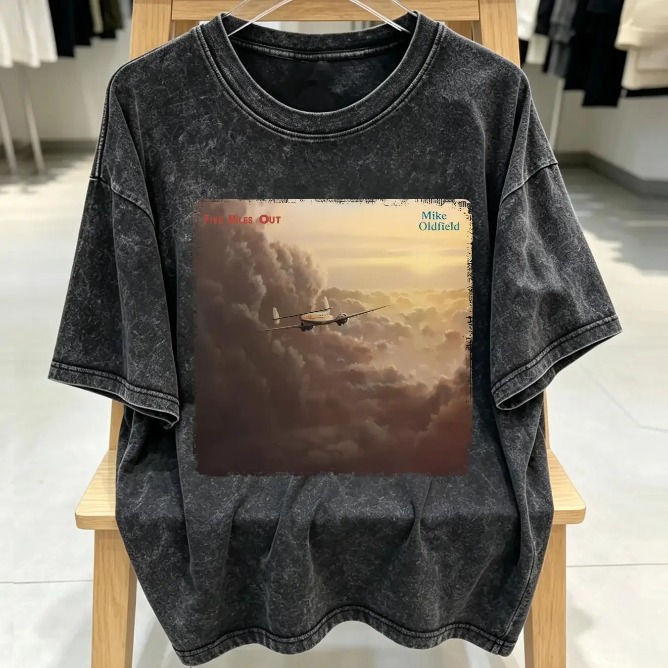 washed T Shirt Cotton Mike Oldfield Five Miles Out Album Family Man Mount Teide vintage Washed Top For Everyday Wear