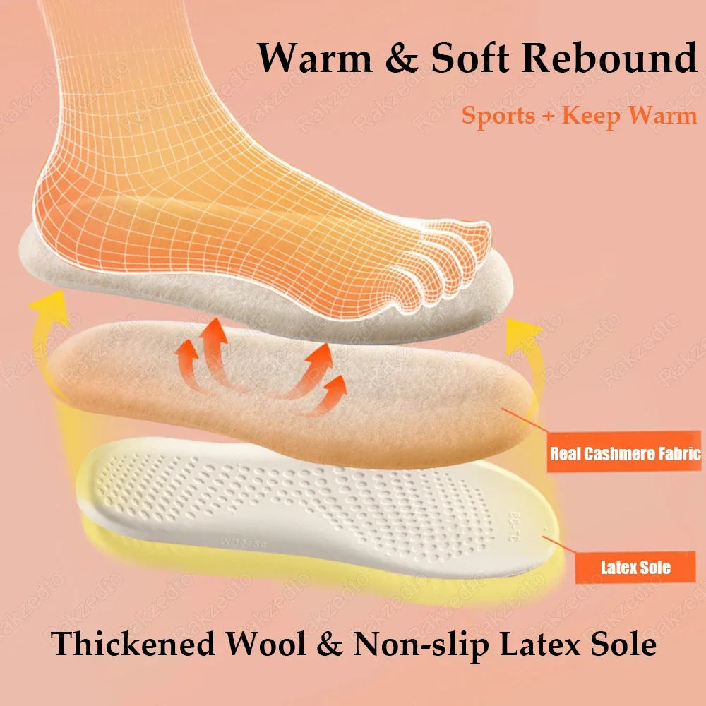

Premium Wool Cashmere Winter Insoles with Latex Elasticity & Arch Support, Warm Comfort Insoles for Men Women