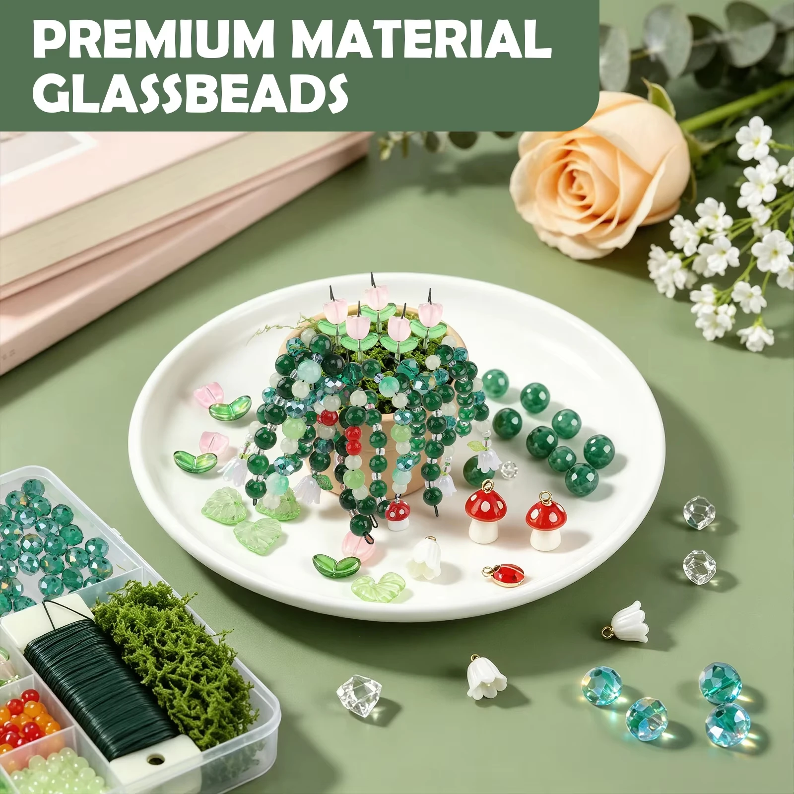 DIY Crafts Toys Green Glass Crystal Bead Plant Set For Succulent themed Jewelry And Featuring Plant Beads Leaves And Flower Bead