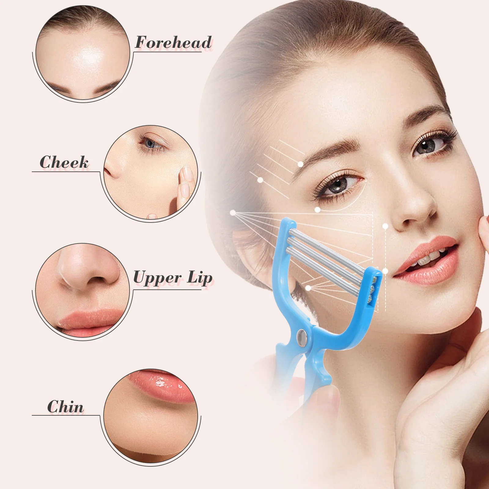 عصا إزالة شعر الوجه اليدوية عالية الجودة، عصا إزالة شعر الوجه الربيعية المحمولة خفيفة الوزن وسهلة الحمل، مزيل شعر الوجه الناعم