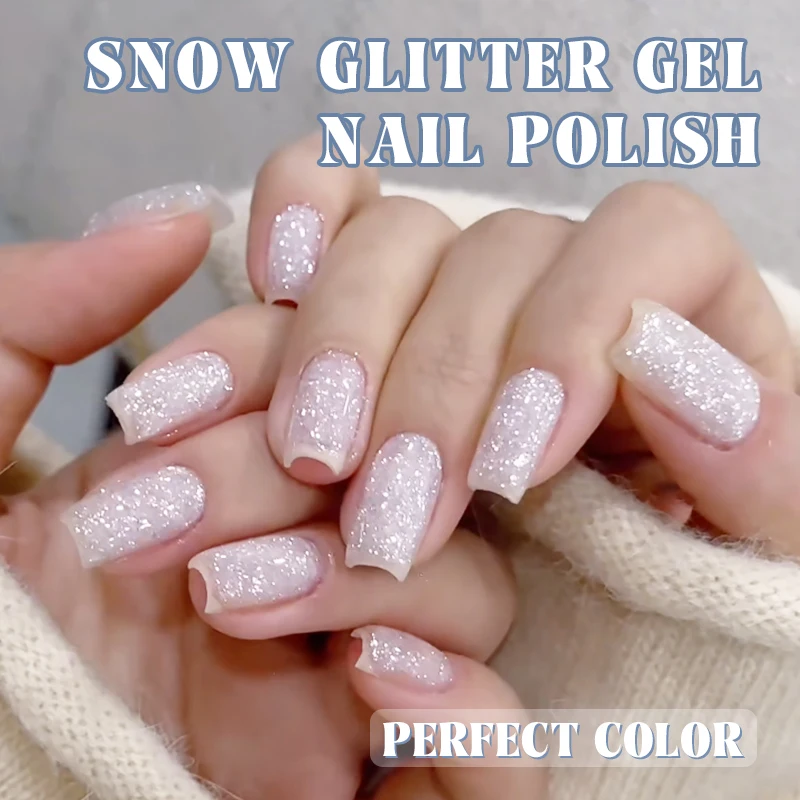 PERFECT COLOR, 5-in-1 Schneeflocken-Gel-Nagellack, milchig-weiße Nägel, Glitzer, Schneepailletten, Nagelkleber-Gel, Winter-Hot-Nails, UV-Nagel