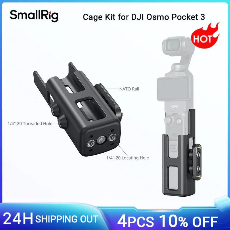 Zestaw klatek SmallRig do DJI Osmo Pocket 3, pół klatka używana z kieszenią 3 uchwyt baterii z gwintem 1/4"-20 i otworem ustalającym 5117