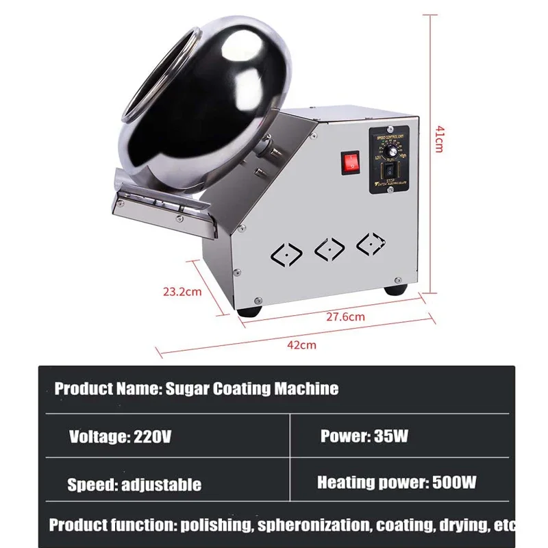 Stainless Steel Sugar Coating Machine Peanut Chocolate Pills Film Coating Polishing Rounding Machine Commercial Laboratory Use