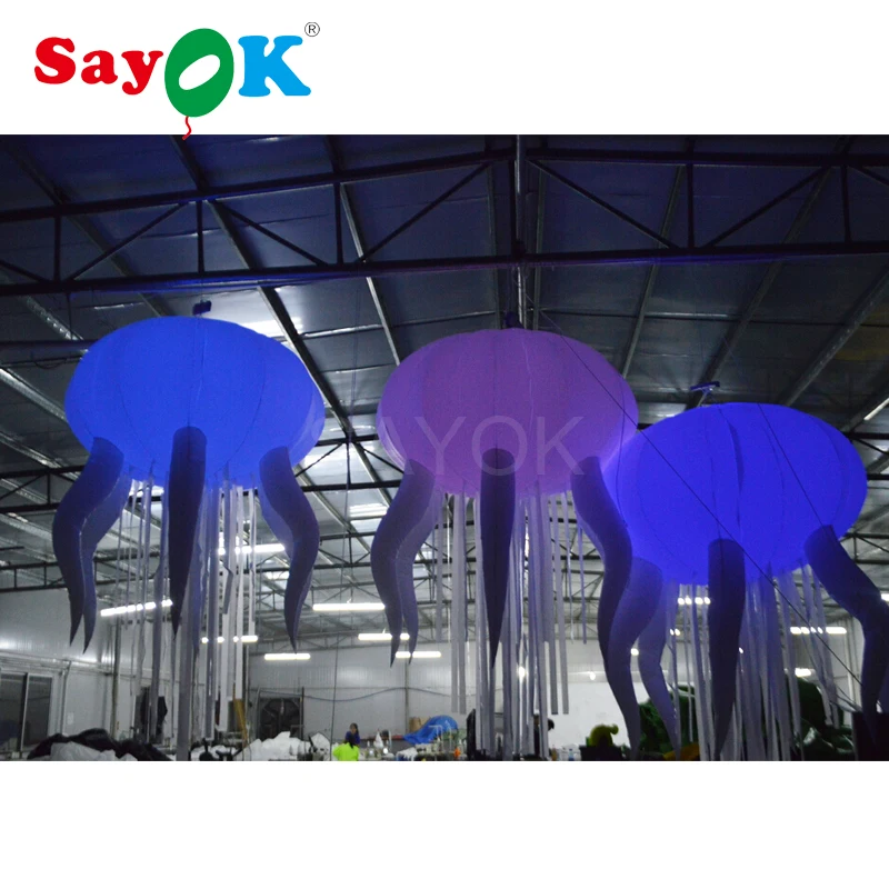 Inflatable Led Decoration Hanging Jellyfish D1.5 X H2.5 M Glowing With 16 Colors For Wedding Party Stage Decorations