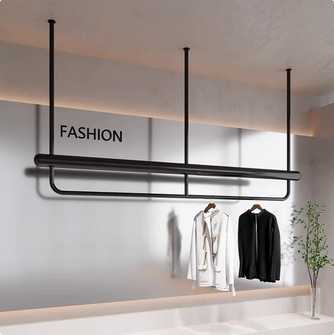 

Clothing store display rack hanging iron art on the wall, clothing rack displaying goods
