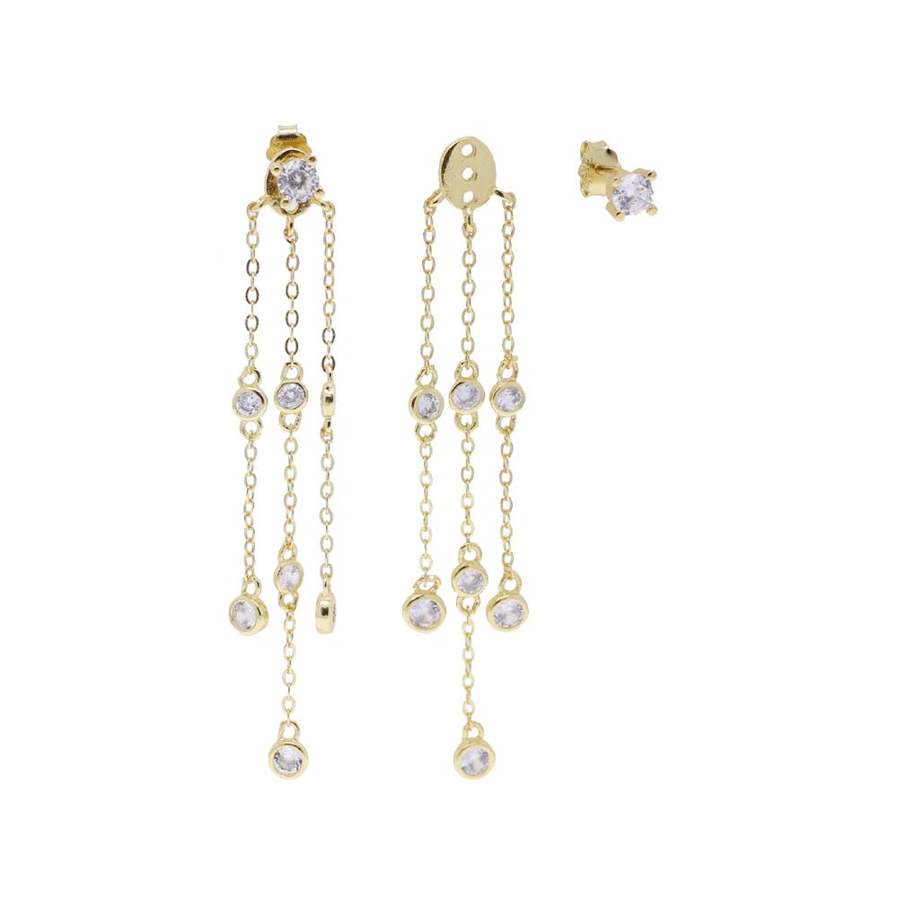 

925 Sterling Silver Micro Pave Zircon Tassel Chain Earrings for Women Pendant Ins Fine Jewelry 2025 Wholesale