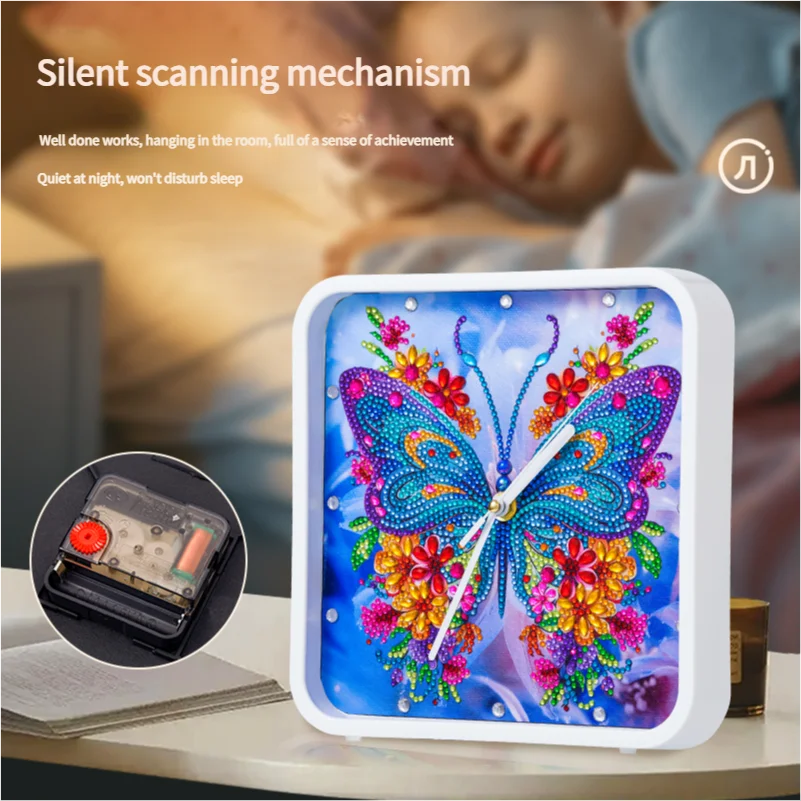 DIY 5D Diamond Paint Clock Butterfly Christmas Rhinestone Embroidery DIY Parent-child Interactive Home Decoration Children Toy