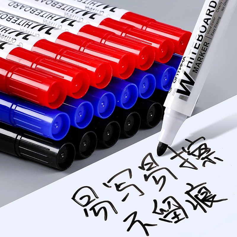 10pcs Whiteboard Marker Set,2.0mm Nib,Black Blue Red High-Volume Ink,Office Teaching Pen,Clear Handwriting & Easy Erasure L-528