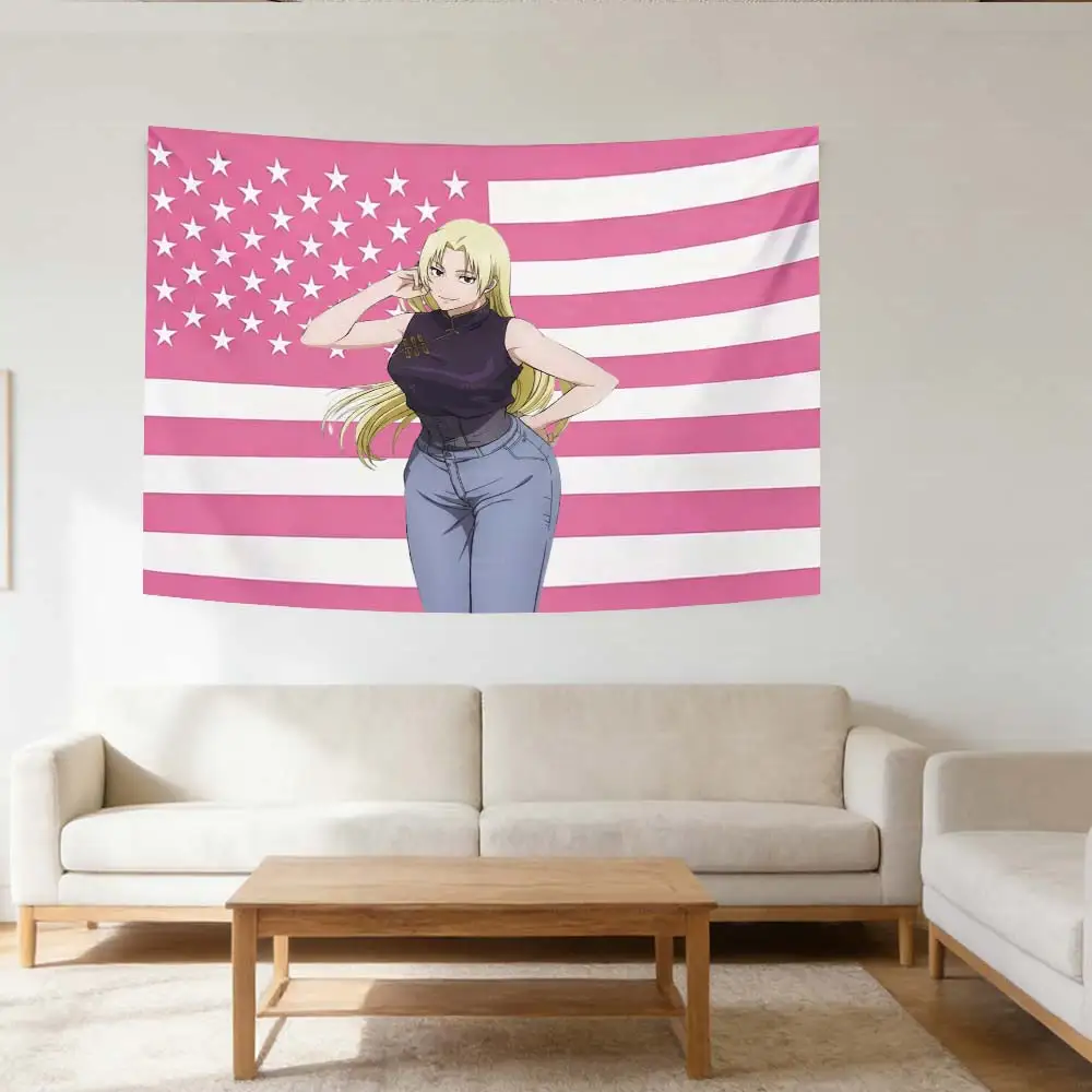 Jujutsu Kaisen Yuki Tsukumo Rosa Amerikanische Flagge Wandteppich - Anime Wandbehang für Schlafzimmer, Wohnzimmer & Studentenwohnheim Dekoration, JJK Fan Geschenk