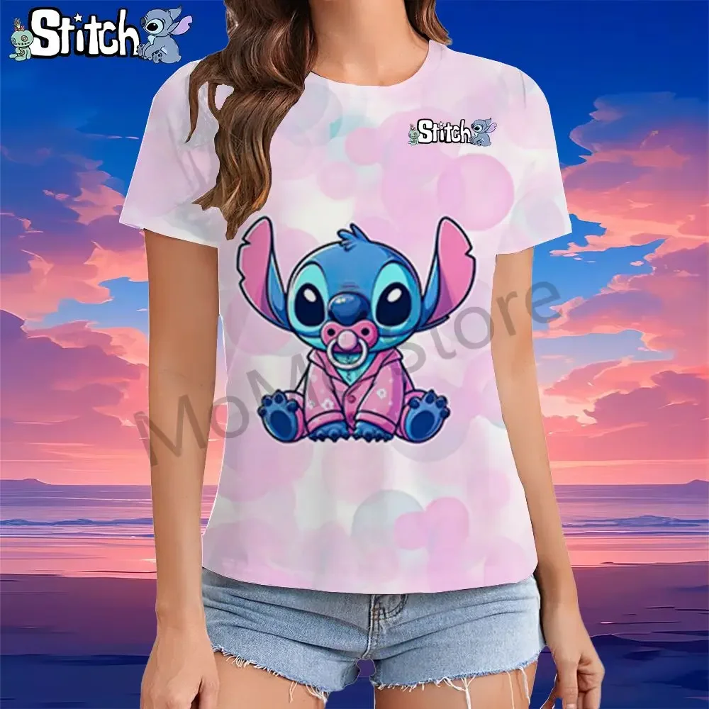 Women's T-shirt Disney Stitch Kawaii Cheap Clothes 2024 Woman Clothing O Neck Street Wear XS-3XL Summer Ladies Fashion Y2k Tops