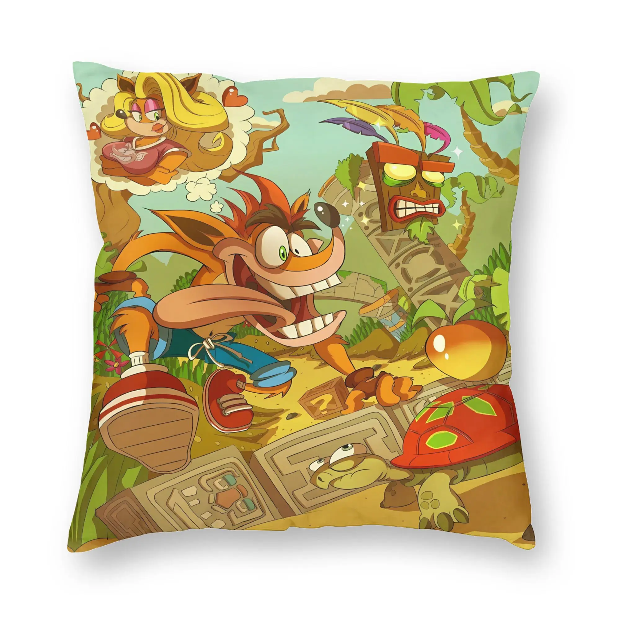 Pillow Cover Crash Bandicoot Island Team  Kawaii Pillow Case For Sofa Bedroom Home Decor Pillowcases